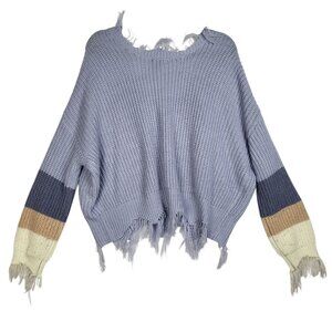 Rue 21 Sweater Women's Medium Purple Fits To XL Distressed Oversized Colorblock
